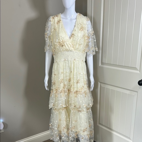 Baltic Born Eleanor Embroidered Midi Dress Cream Floral Vneck Lined Sz 1XL NEW - Picture 5 of 16